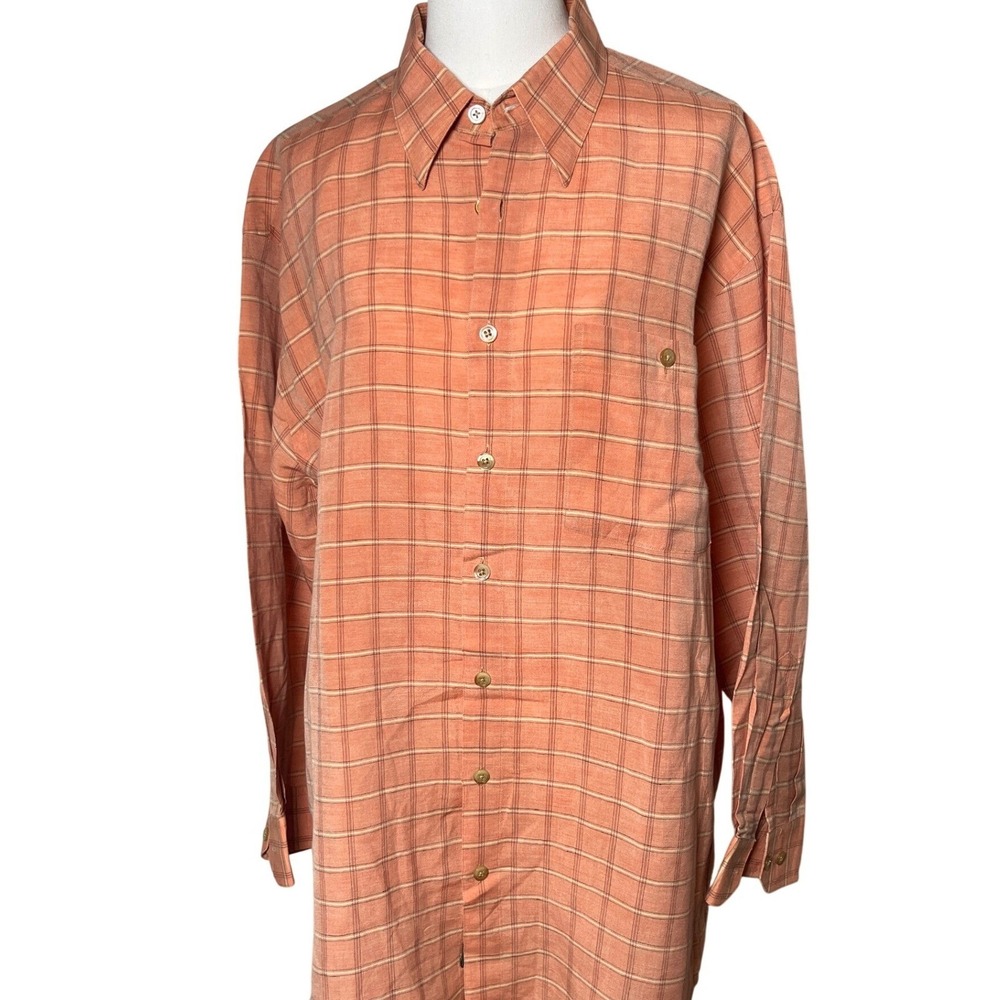 Scott‎ Barber Plaid Button Down Shirt Orange Cotton Long Sleeve Men's L